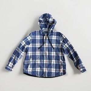 LL Bean Women's Flannel Zip Hoodie L Shirt Jacket Petite PL Plaid Relaxed Fit